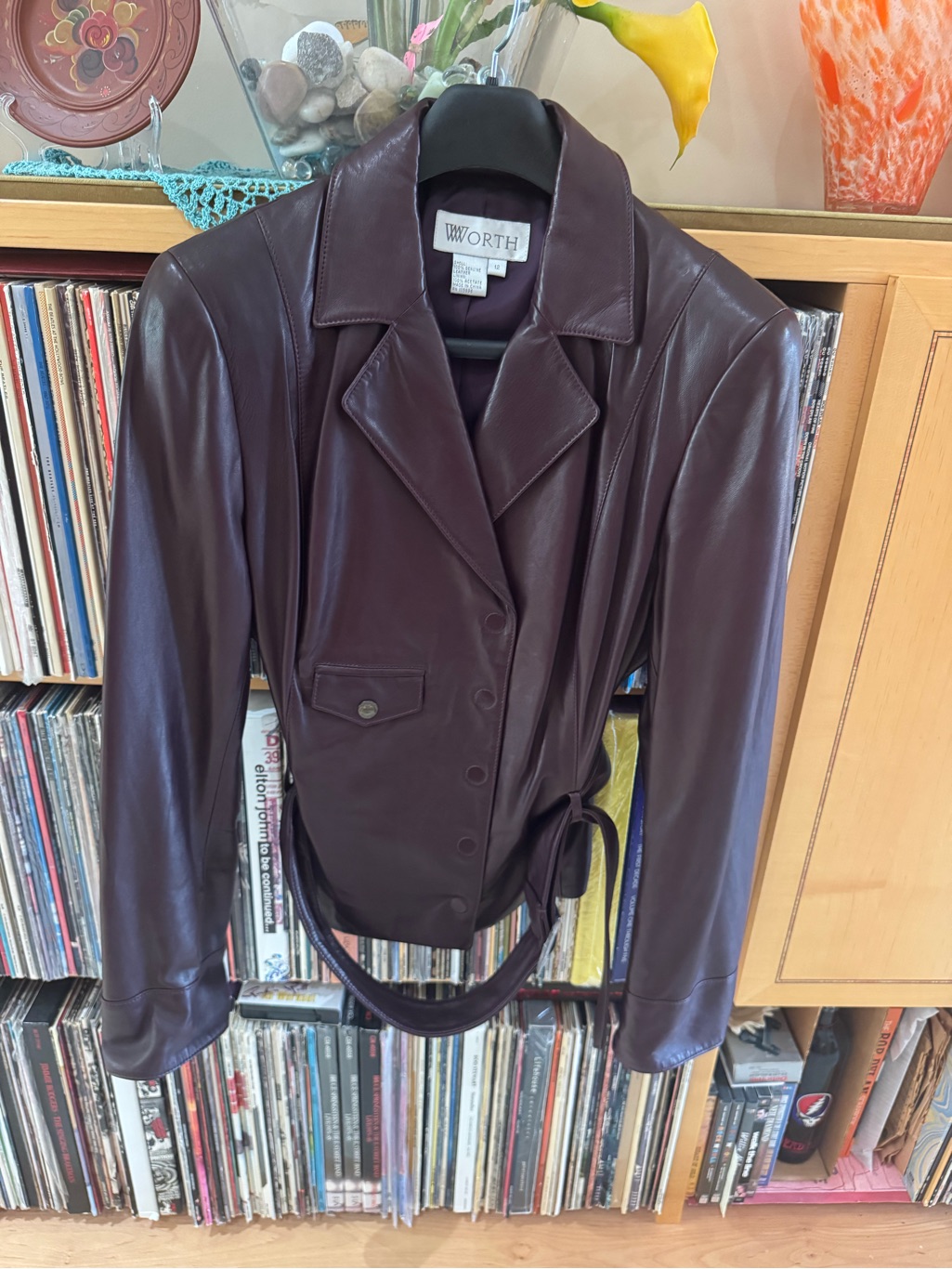 Price Drop: Nw/Ot, Worth, 12, Lined Deep Burgundy Lambskin Leather Belted Jkt
